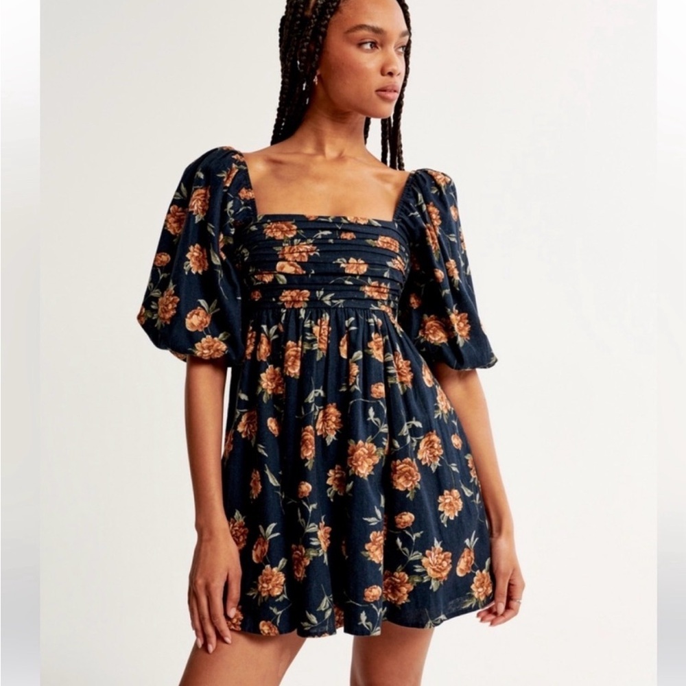 Abercrombie & Fitch Emerson Floral Linen Puff Sleeve Mini Dress Size XS Romantic